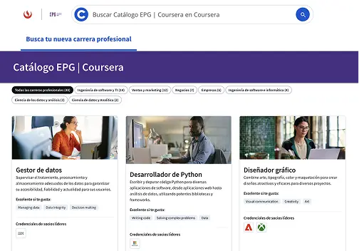 Pagina de inicio de EPG - Coursera